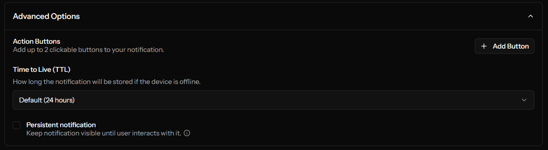 Reviewing advanced options and the live notification preview before sending