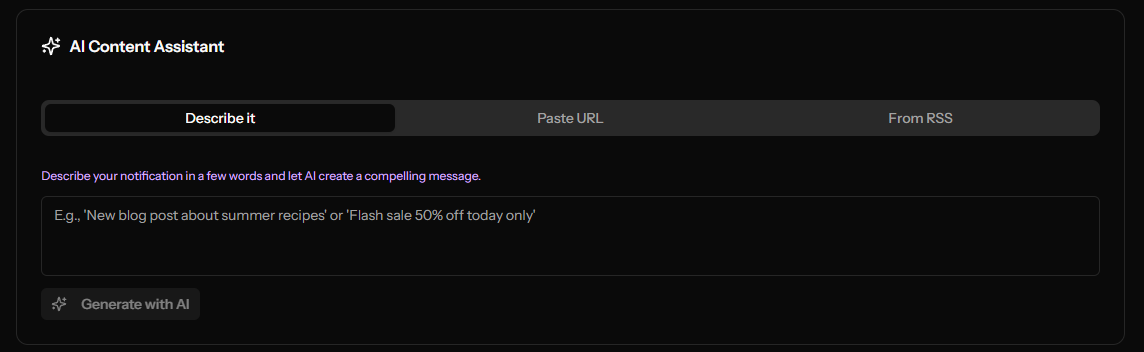Using the OCM Pulse AI Content Assistant to generate notification text from a URL