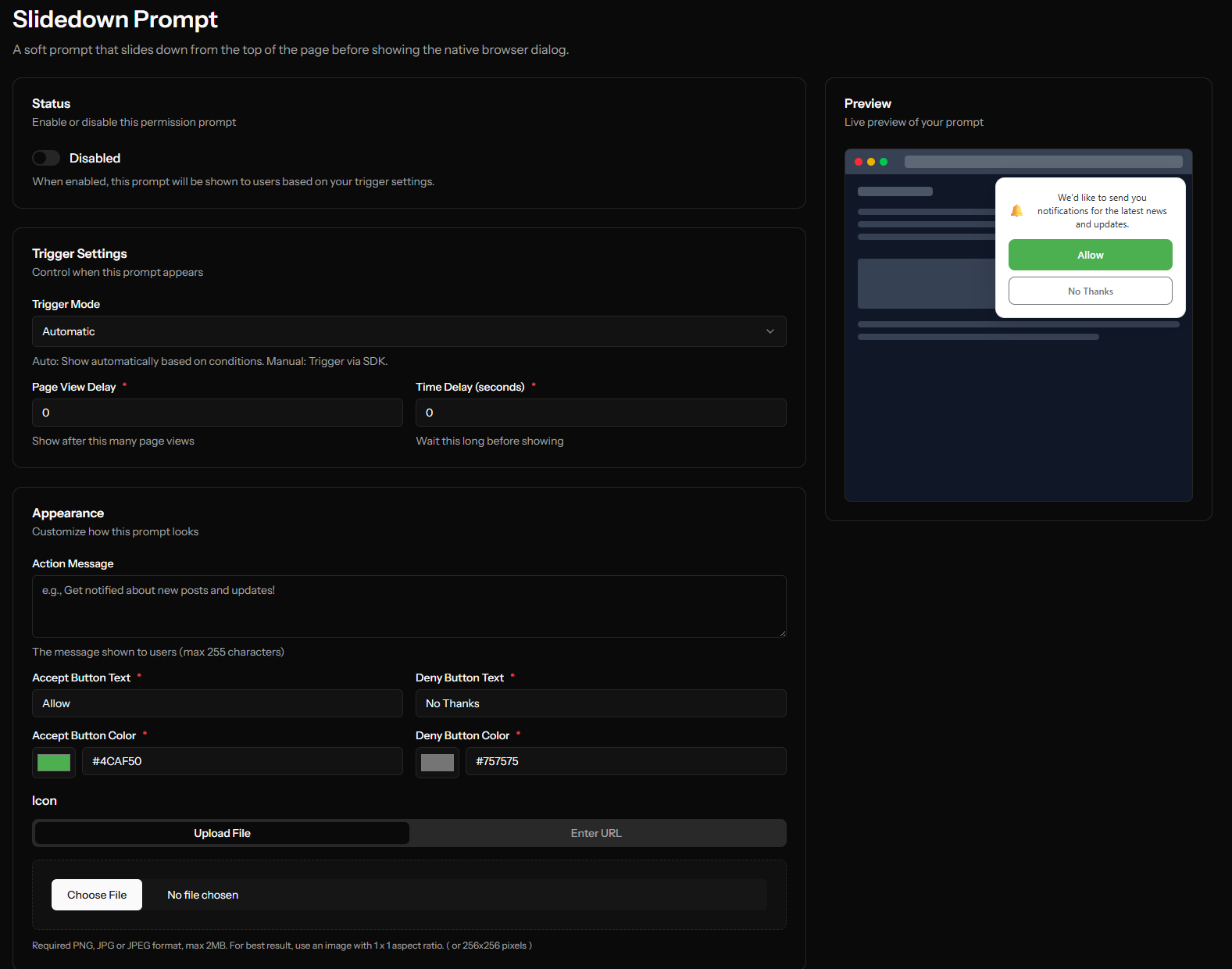 Configuring a branded slidedown prompt in OCM Pulse