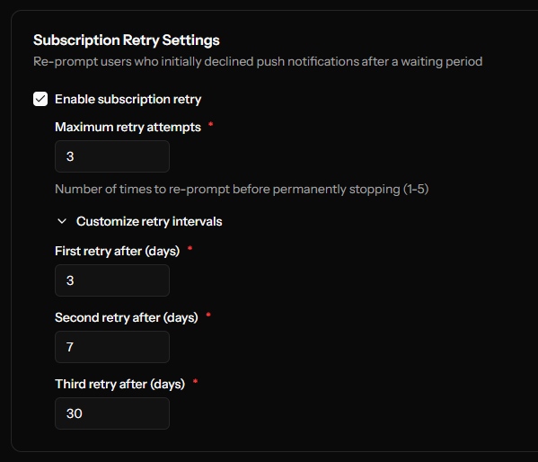 Configuring automatic subscription retry intervals in OCM Pulse