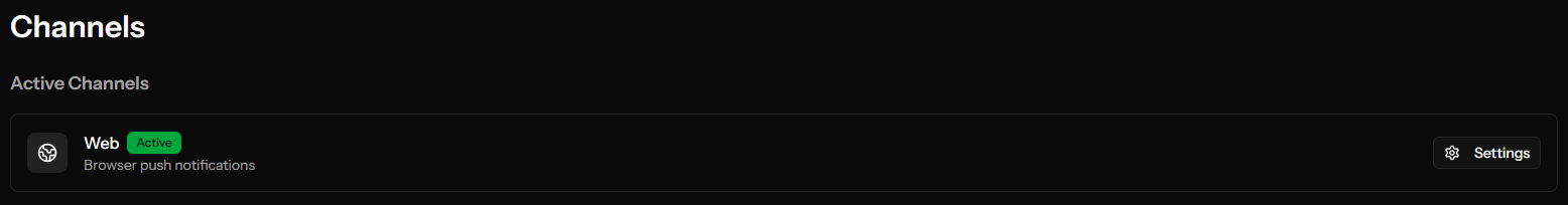 Accessing the Web Push channel configuration from the OCM Pulse app dashboard